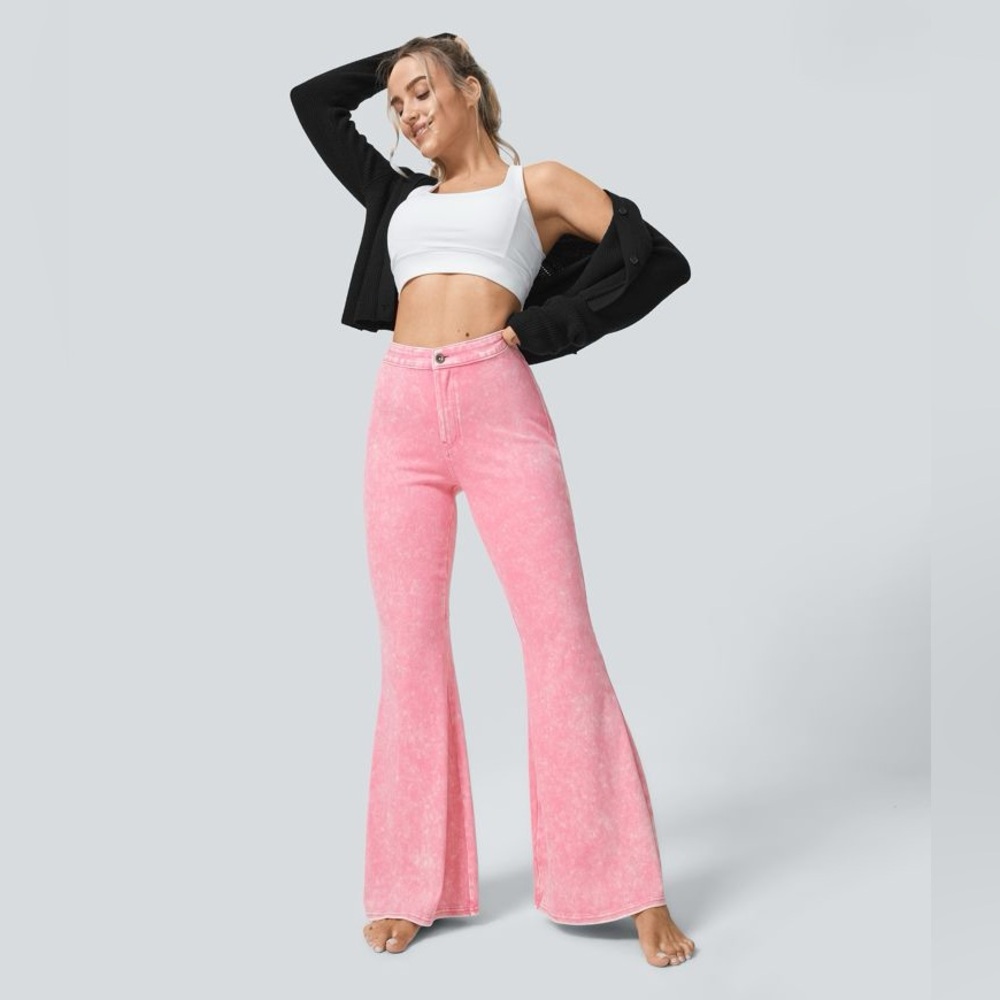 HALARA Flex Bubble Gum Pink High Waist Super Flare Washed Jeans Women’s M